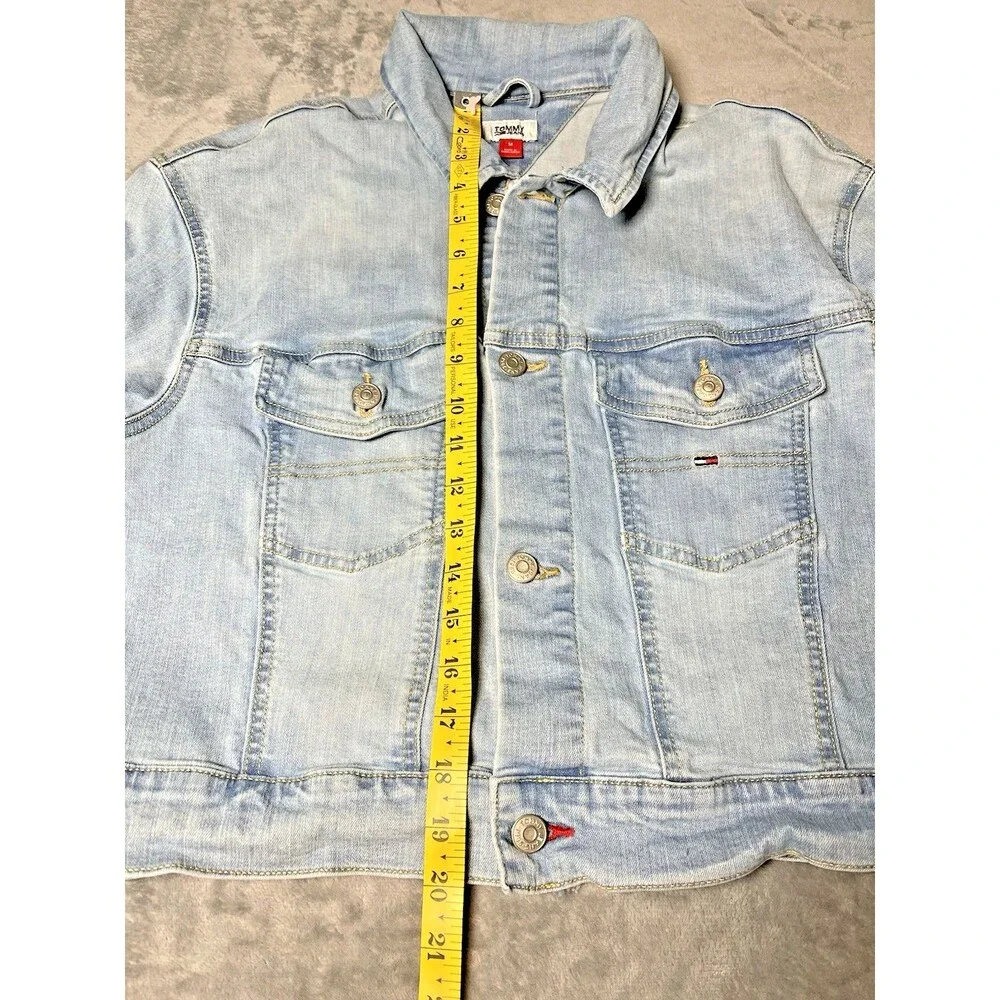 Tommy Hilfiger Distressed Faded Blue Denim Jacket Womens sz M logo retro western - Picture 8 of 8